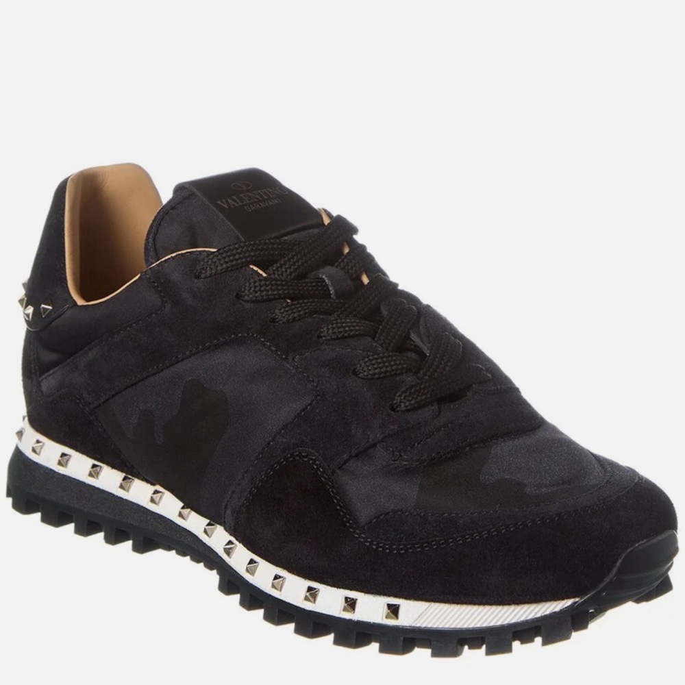 Valentino Black Tennis Shoes with Gold Spikes